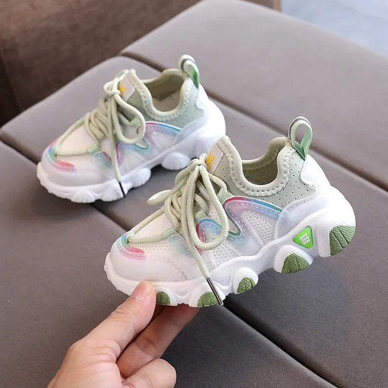 2024 Breathable Toddler Boy Sneakers Stretch Fabric Fashionable Baby Running Shoes Pink School Girl Sports Shoes Sneakers D07083