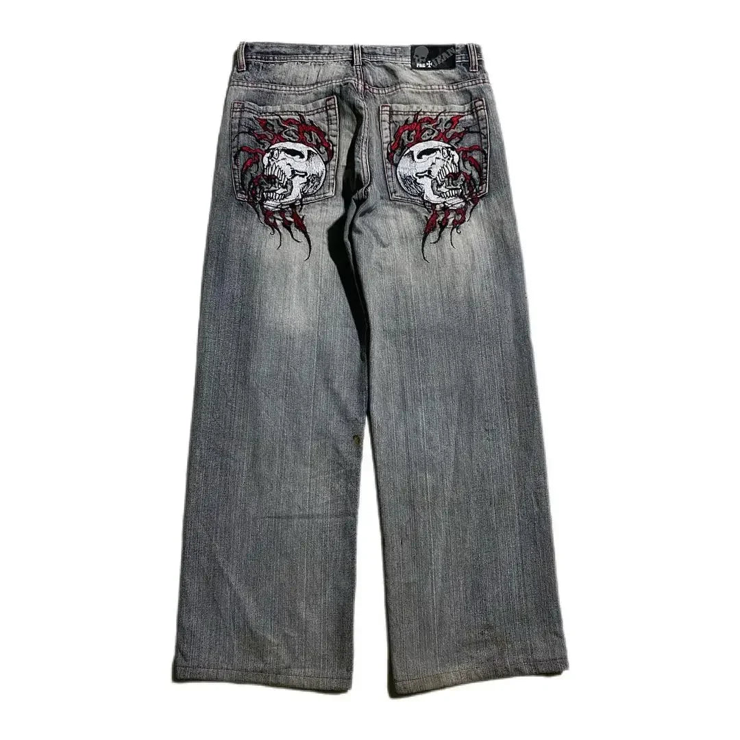 2024 New American Fashion Retro Hip hop Embroidery Pattern Baggy Jeans For Mens Womens Y2K Harajuku Gothic Wide Pants Streetwear