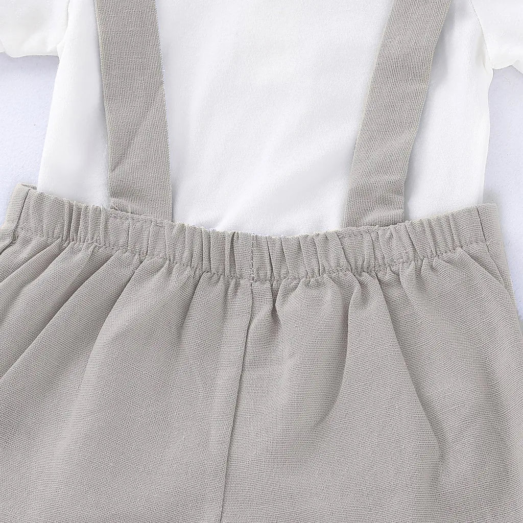 0-24 Months Baby Boy Outfits Gentlemen Suit Wedding Party Set Lapel Romper with Bow Tie+Suspender Shorts 2PCS Summer Wear
