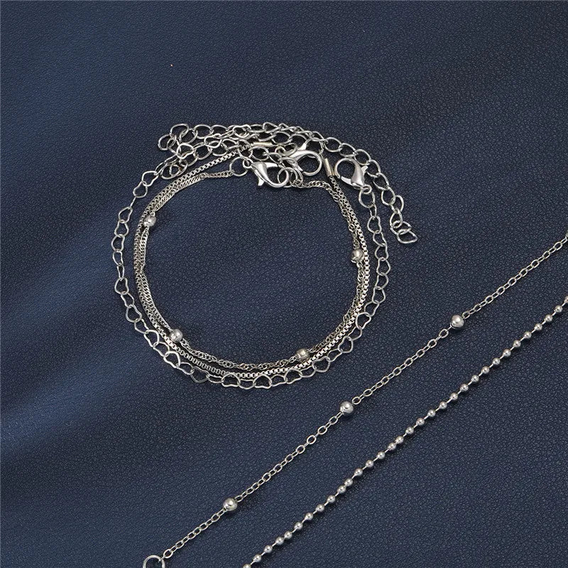 YOBEST 2024 New Heart Beads Chain Bracelets for Women, Silver Color Trendy Geometric Bracelets Set, Party Jewelry Accessories