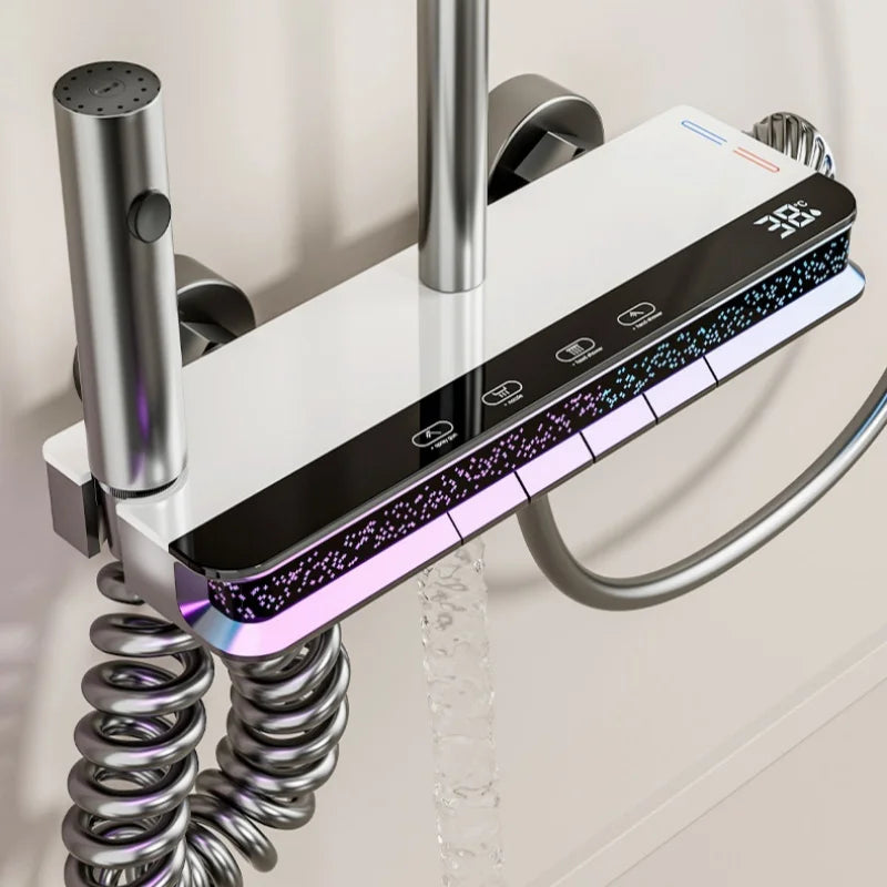 Piano Key Shower System Bathroom Shower Set Bathtub Hot And Cold Shower Faucet LED Light Digital Brass Faucet Shower Set
