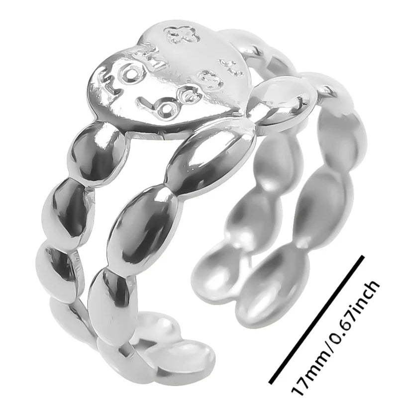 Wholesale 6pcs Steel Color Rings Hug Snake Love Star Moon Shell Leaf Shaped Rings Stainless Steel Women Jewelry Charms No Fade