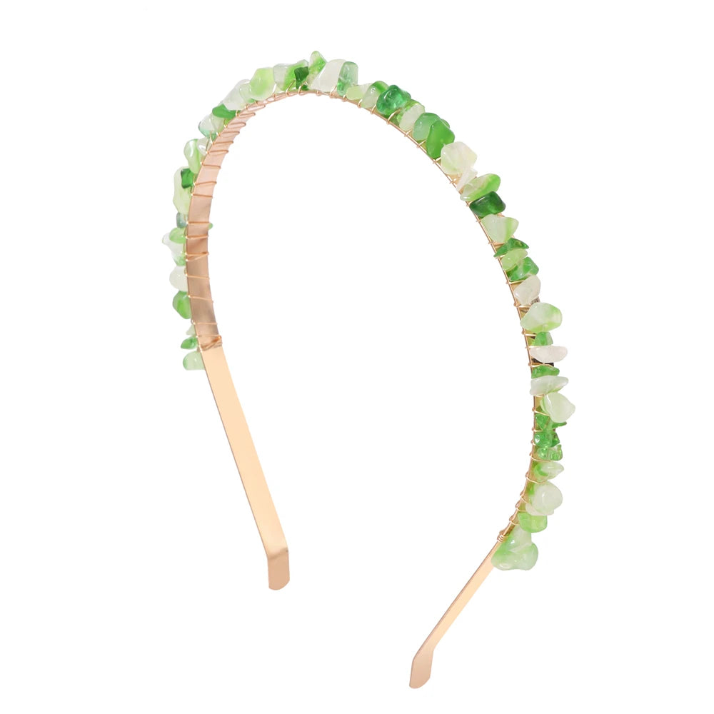 Colorful Natural Stone Aquamarine Crystal Gravels Chips HairBand Women Girl Healing Headwear Hair Accessories Handmade Jewelry