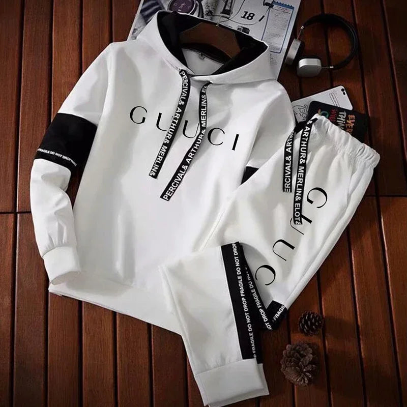 2024 Mens Tracksuit Casual Hooded Sweatshirt Jogging Sport Street Daily Clothing Trendy Printing Versatile Tops Pants Suit S-3XL