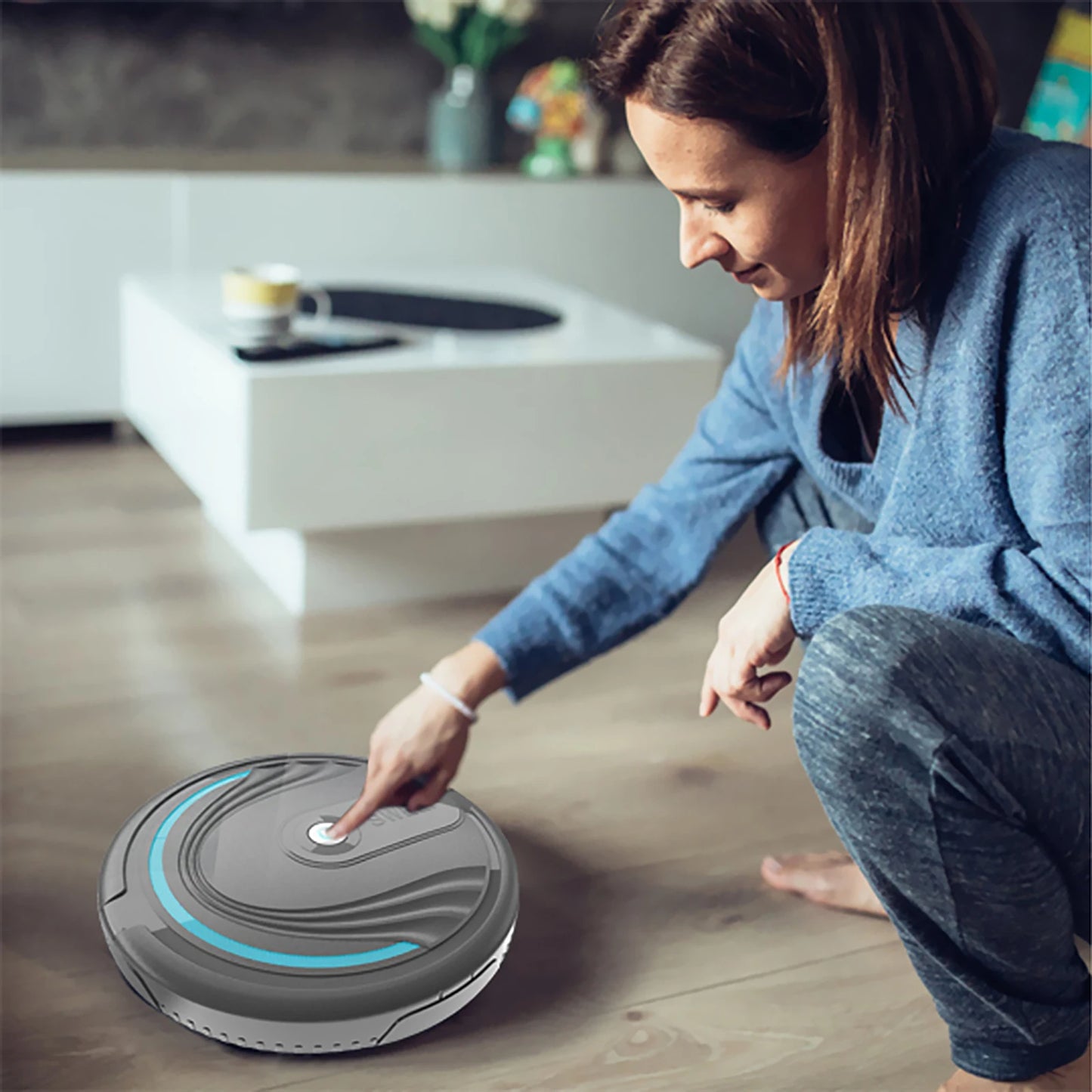 Robot Vacuum Cleaner Lightweight Smart Robotic Vacuum Cleaner Multi-Mode Mini Vacuum for Low Carpet Pet Hair Hard Floors