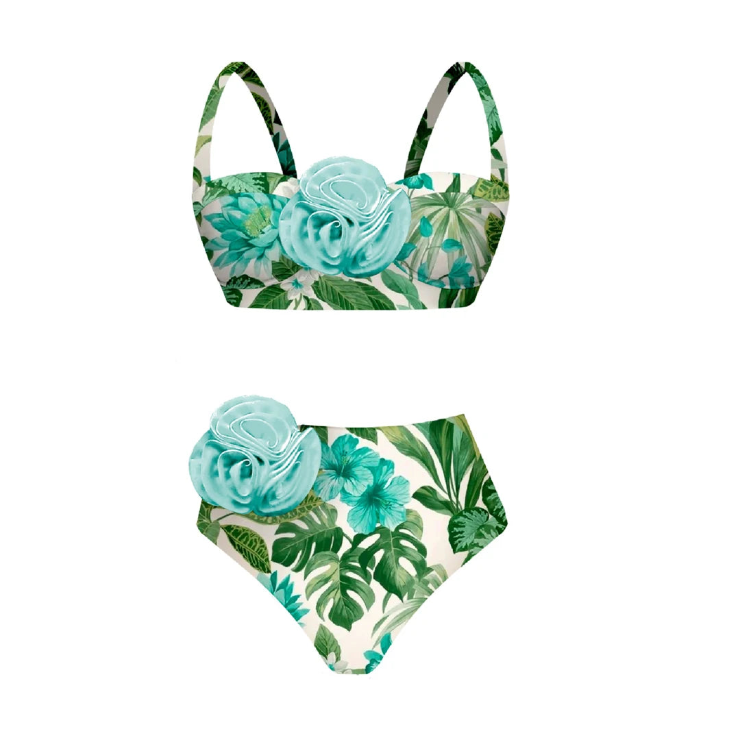 2024 3D Flower Bikini Underwire Swimsuit High Waist Swimwear for Women Push Up Two Piece Bathing Suits Summer Female