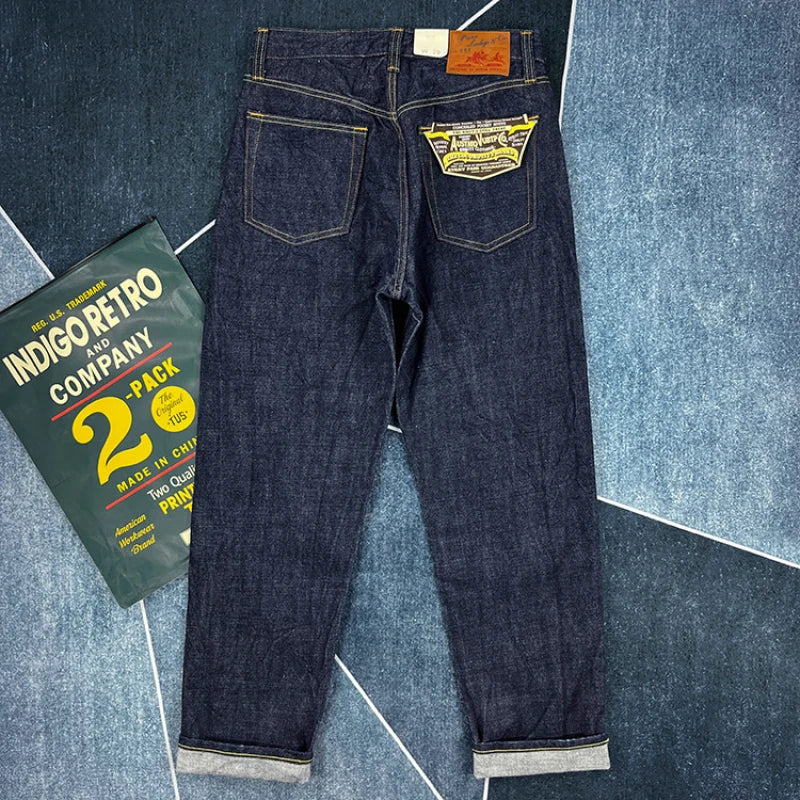 16oz High Quality Pink Selvadge Denim Jeans for Men Cotton Washed Pants Raw Blue American Vintage Hard Thick Straight Trousers