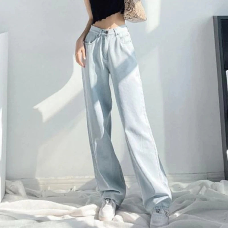 Womens Jeans Wide Leg Loosefit Denim Pants for Women Light Blue Trousers 90s Size X Larg Hippie Clothes Streetwear Original Xxl