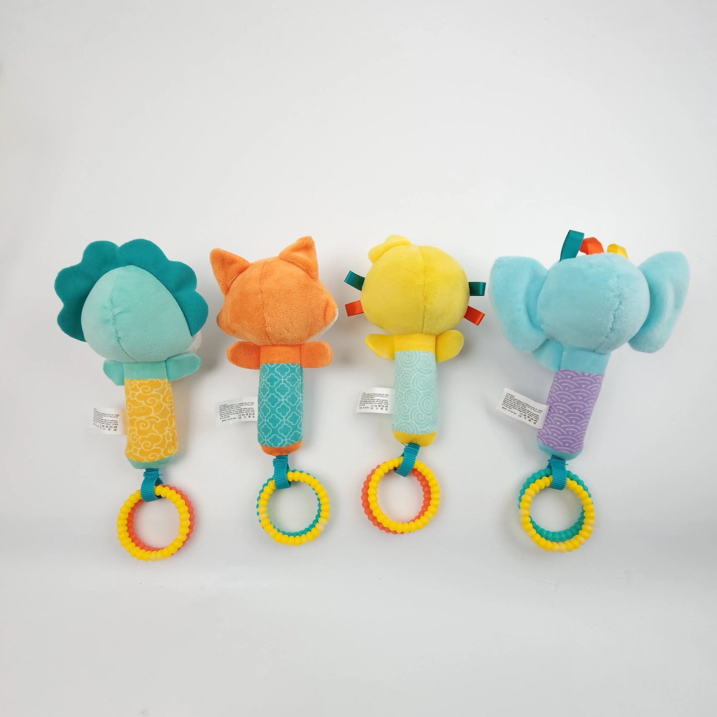 Baby Rattles Soft Hand Crank Toys Cartoon Animal with BB Call Voice Plush Toys Squeaky Sensory Travel Accessories for Toddler