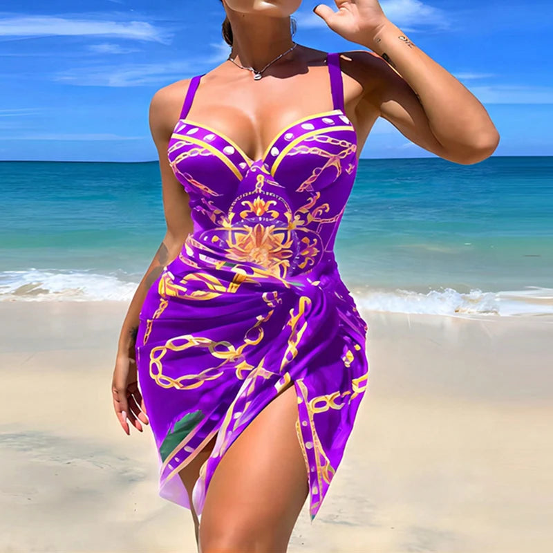 2024 New 2 Piece Women Bikini Set Push Up Floral Printed Bikinis Strappy Bandage Swimwear Brazilian Biquini Bathing Suit