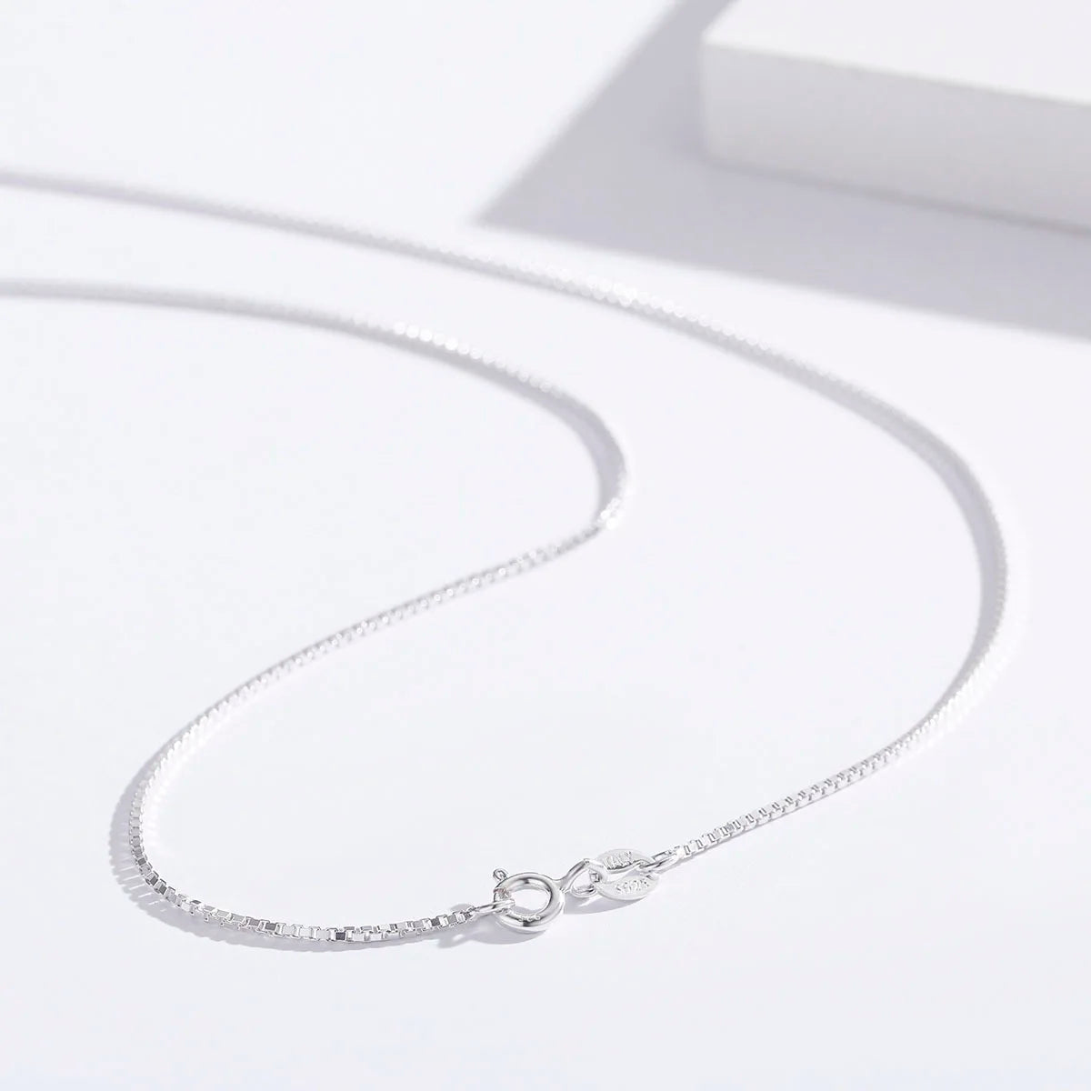 35cm-80cm 1mm Thin Pure Solid 925 Sterling Silver Box Chain Necklace Women Men Girls Jewelry Short to Long Kolye Collares