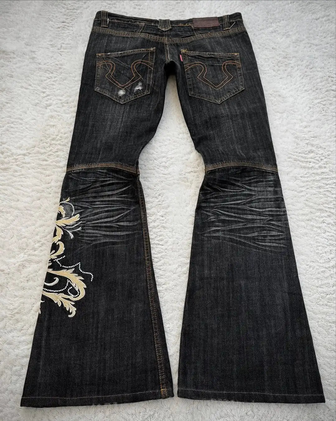 Y2K American Street Rhinestone Embroidery Flared Denim Jeans Casual Baggy Jeans Women High Waist Harajuku Wide Leg Jeans Unisex