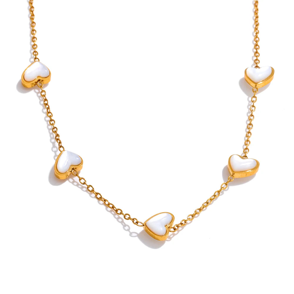 Yhpup High Quality Double-Sided Shell Chain Necklace Gold Color Stainless Steel Exquisite Collarbone Chain Jewelry Gift