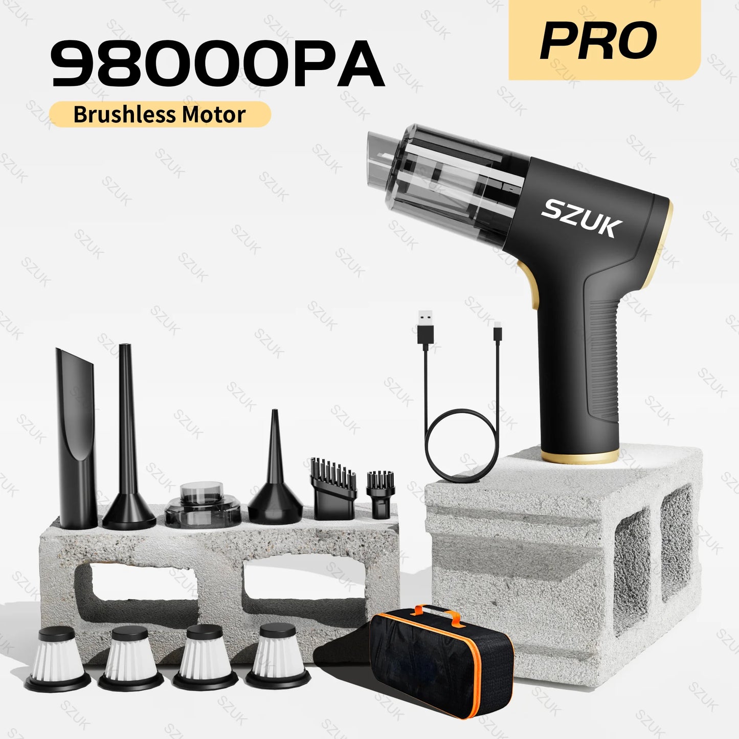 SZUK 98000PA Car Vacuum Cleaner Mini Powerful Cleaning Machine Strong Suction Handheld for Car Wireless Portable Home Appliance