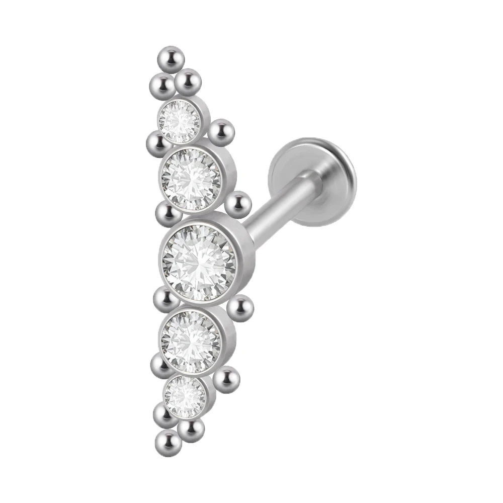 1PC Surgical Steel Internal Thread Labret Lip Ring Opal&Zircon Cluster Curved Ear Cartilage Tragus Helix Daith Piercing Jewelry