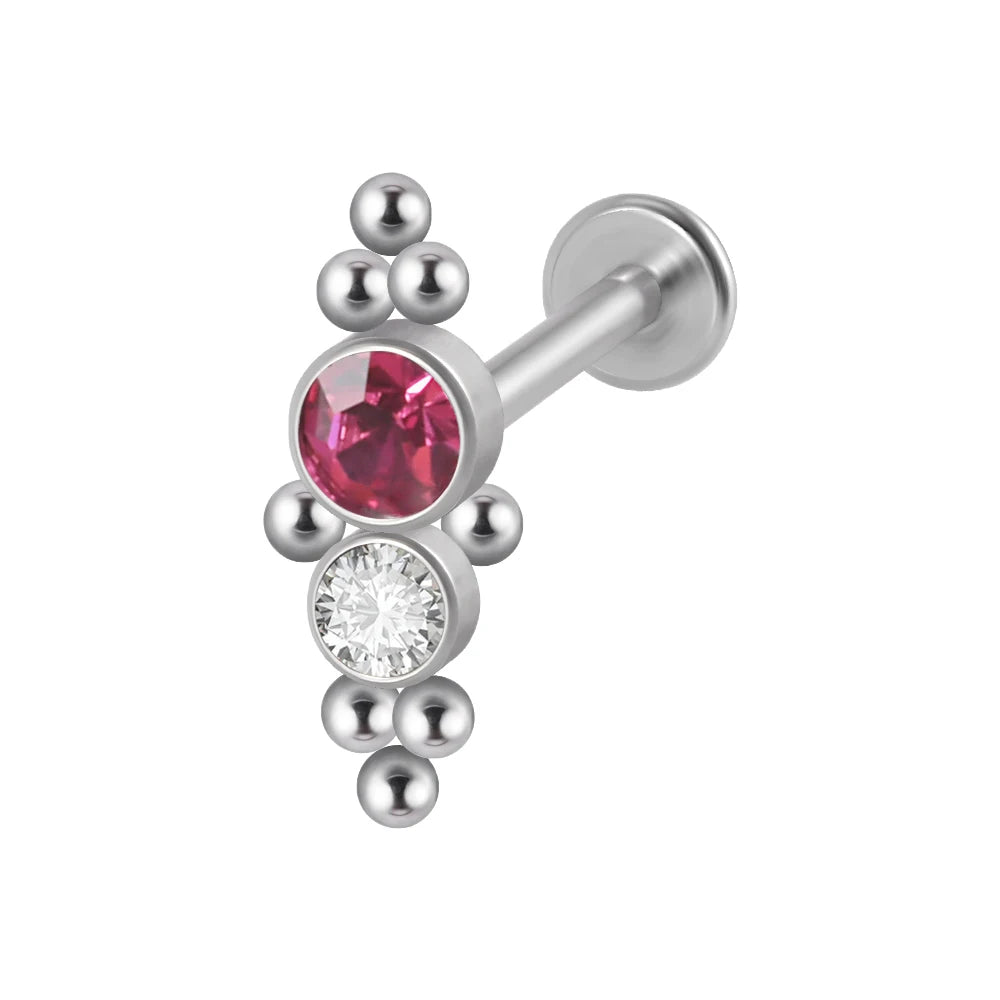 1PC Surgical Steel Internal Thread Labret Lip Ring Opal&Zircon Cluster Curved Ear Cartilage Tragus Helix Daith Piercing Jewelry