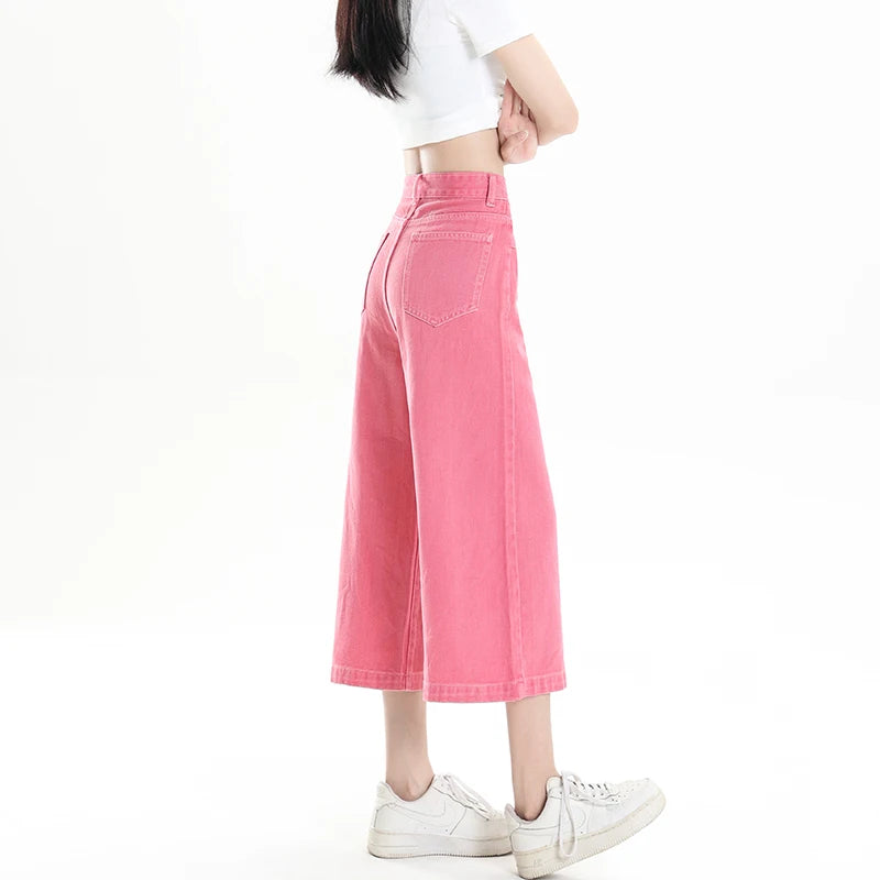Y2K Loose Casual Medium Jeans Summer New Women's High Waist Korean 2000s Denim Pants Fashion All Match Seven Points Baggy Jeans