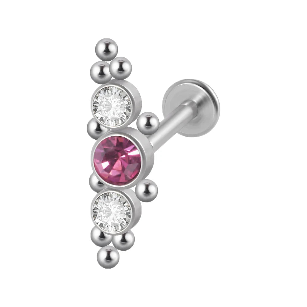 1PC Surgical Steel Internal Thread Labret Lip Ring Opal&Zircon Cluster Curved Ear Cartilage Tragus Helix Daith Piercing Jewelry