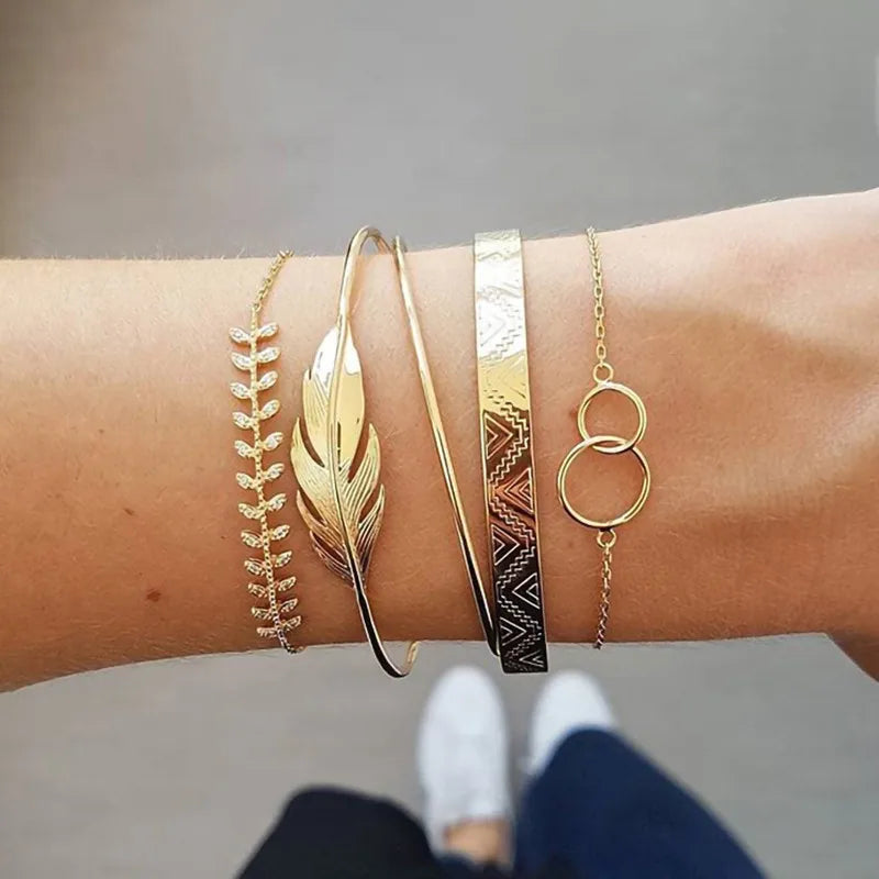 YOBEST 2024 New Heart Beads Chain Bracelets for Women, Silver Color Trendy Geometric Bracelets Set, Party Jewelry Accessories