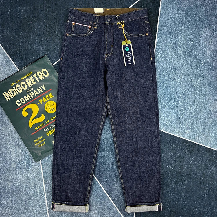 16oz High Quality Pink Selvadge Denim Jeans for Men Cotton Washed Pants Raw Blue American Vintage Hard Thick Straight Trousers