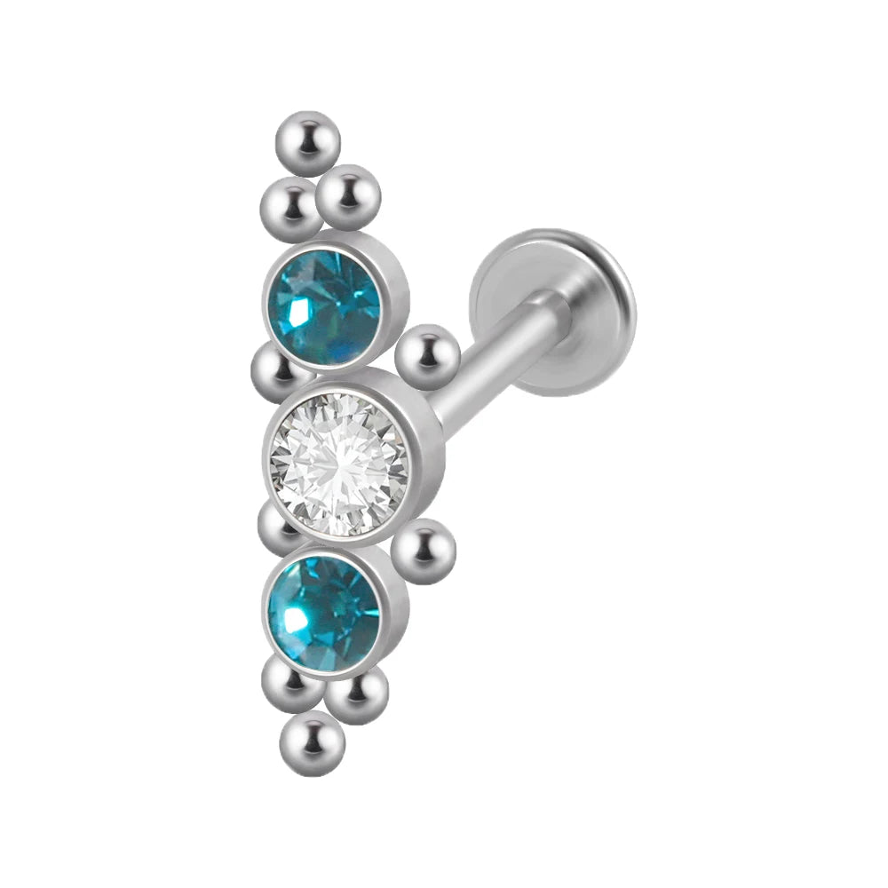 1PC Surgical Steel Internal Thread Labret Lip Ring Opal&Zircon Cluster Curved Ear Cartilage Tragus Helix Daith Piercing Jewelry