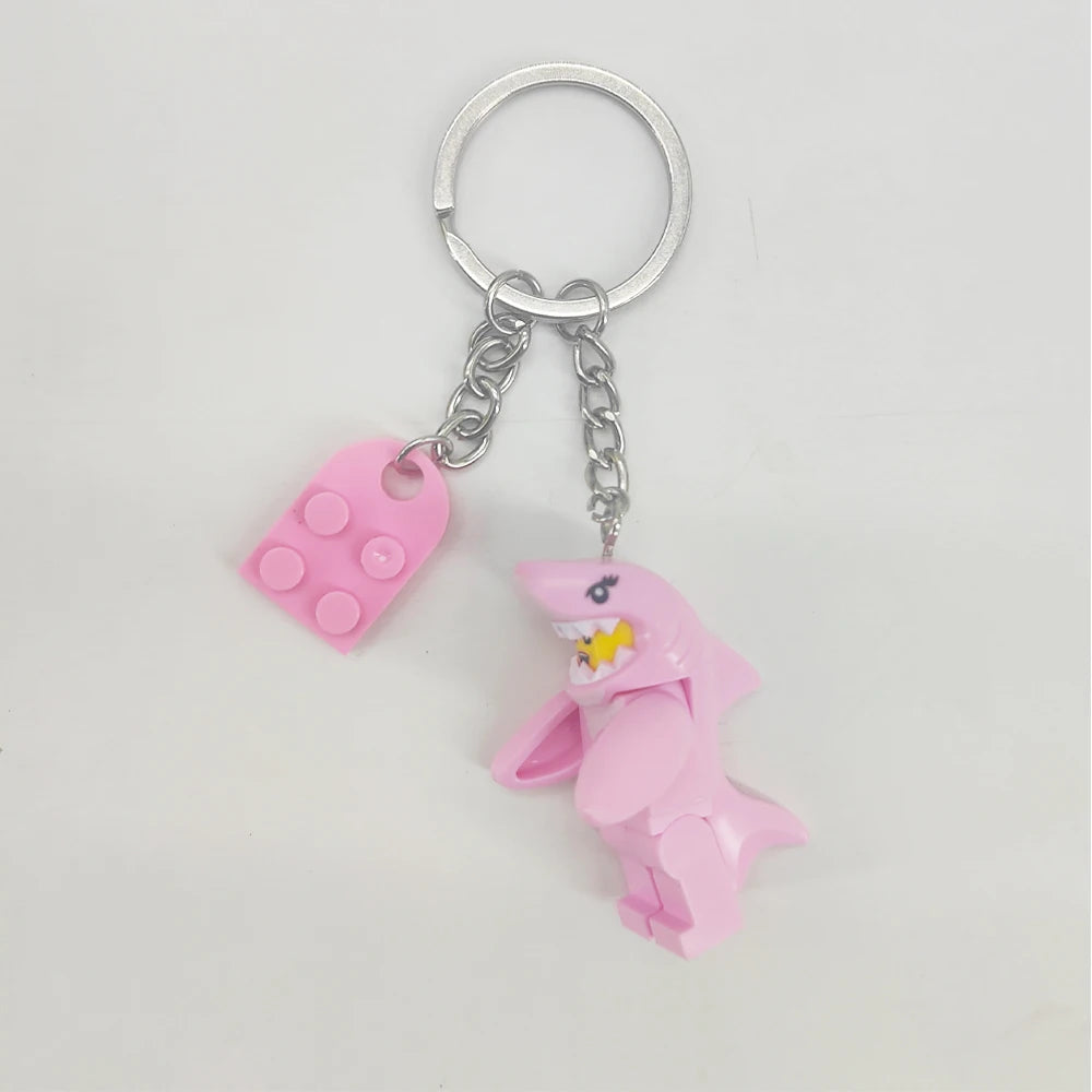 Cartoon Shark Couple Keychains Set - Matching Pink & Blue Anime Keyring Charms for Lovers, Cute Bag/Car Decor Gift for Him Her