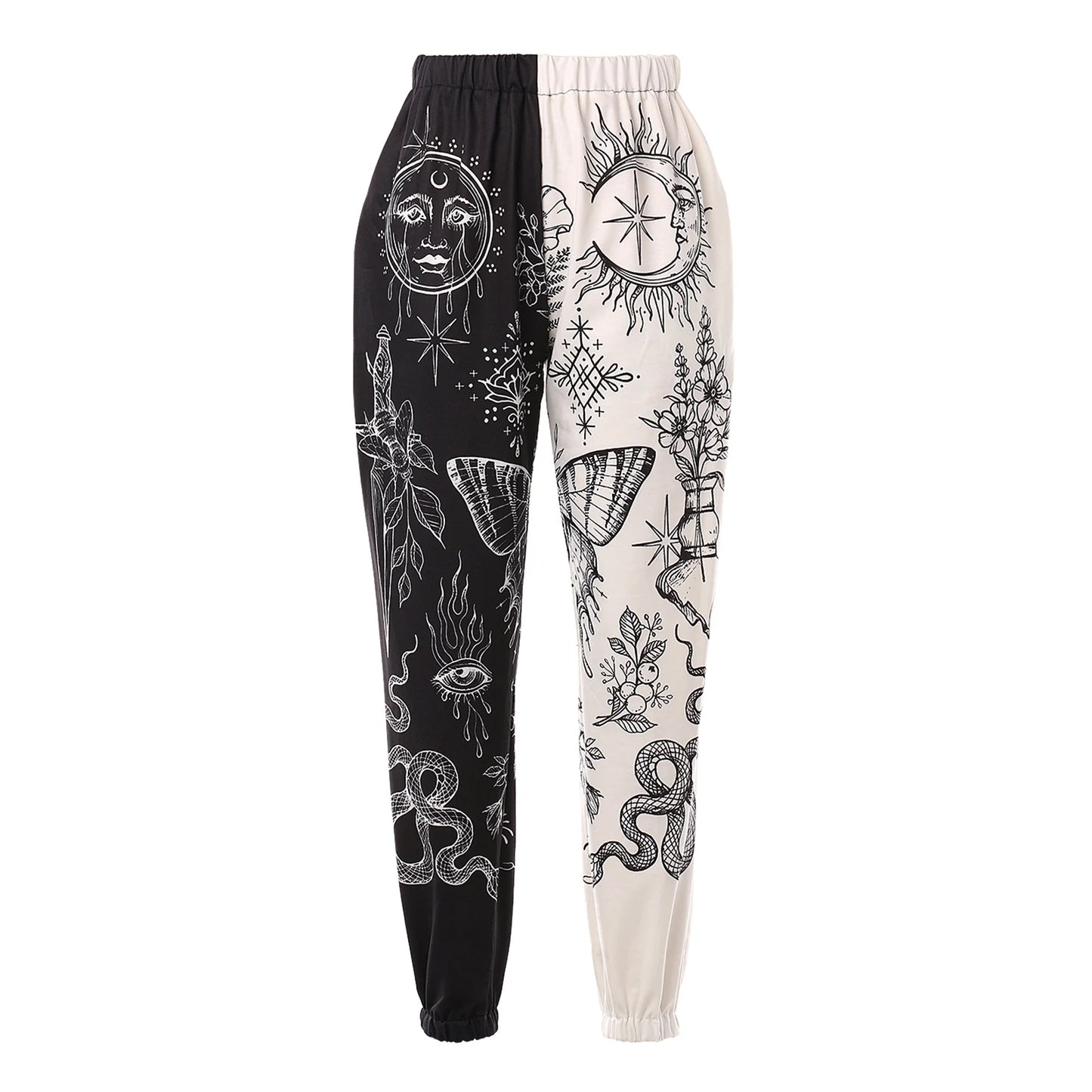 Women's Boho Hippie Harem Pants High Smocked Waist Printed Patchwork Sweatpants Yoga 90S Goth Baggy Casual Trousers
