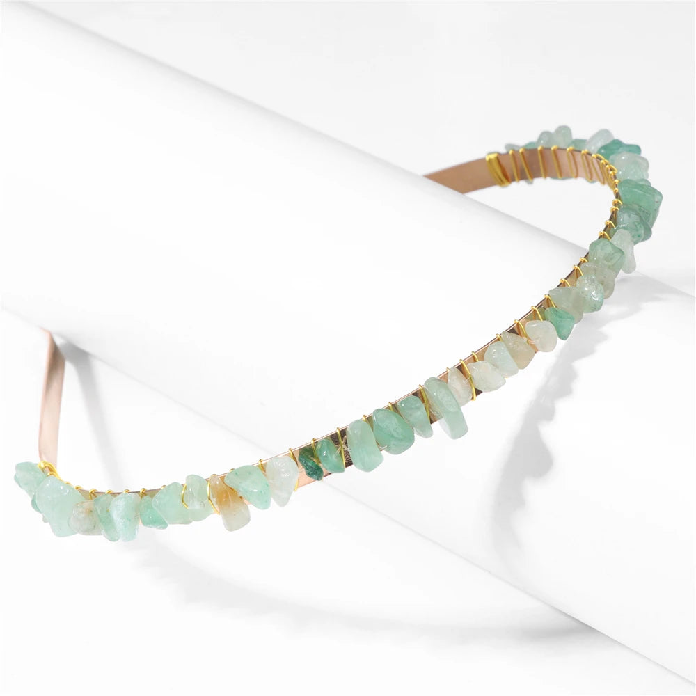 Colorful Natural Stone Aquamarine Crystal Gravels Chips HairBand Women Girl Healing Headwear Hair Accessories Handmade Jewelry