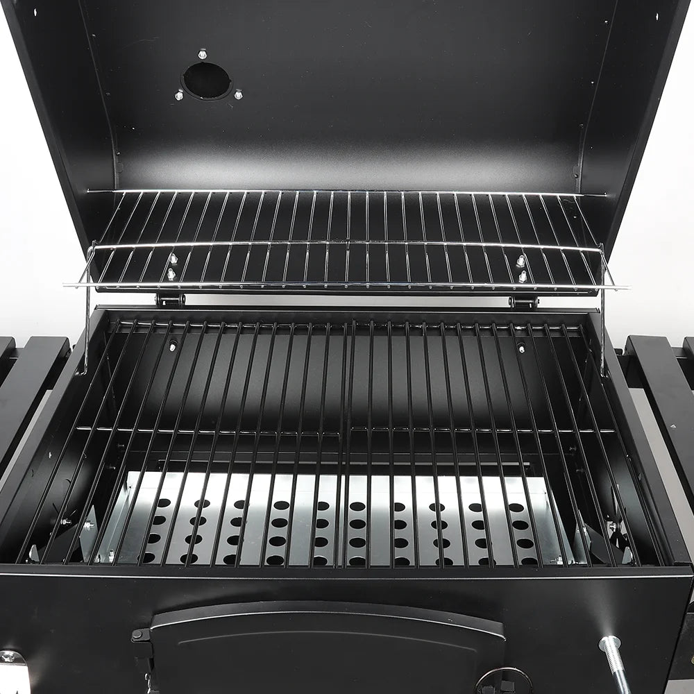 BBQ Grill with Wheels Camping Outdoor Barbecue BBQ Grill for Picnic Multi-function Barbecue Stove With shelf and thermometer