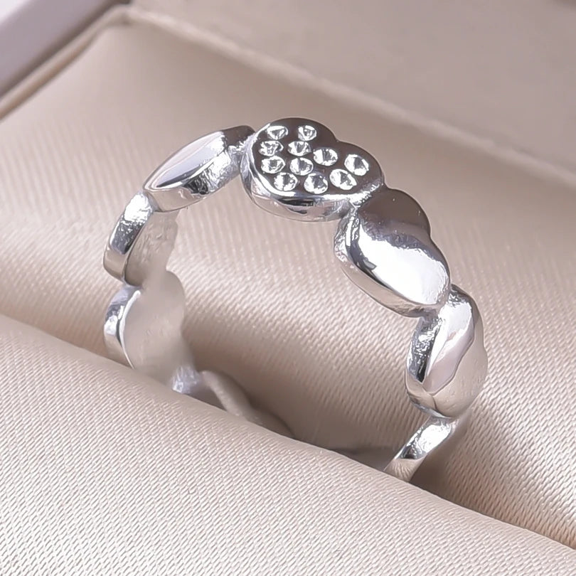 Wholesale 6pcs Steel Color Rings Hug Snake Love Star Moon Shell Leaf Shaped Rings Stainless Steel Women Jewelry Charms No Fade