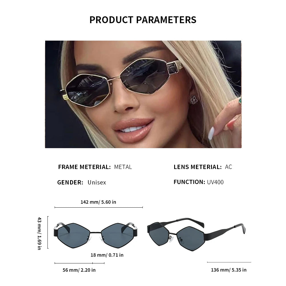 DDDLONG Punk Retro Sunglasses Women Luxury Classic Metal Frame Polygon Sun Glasses For Lady Vintage Shades Small Eyewear D460