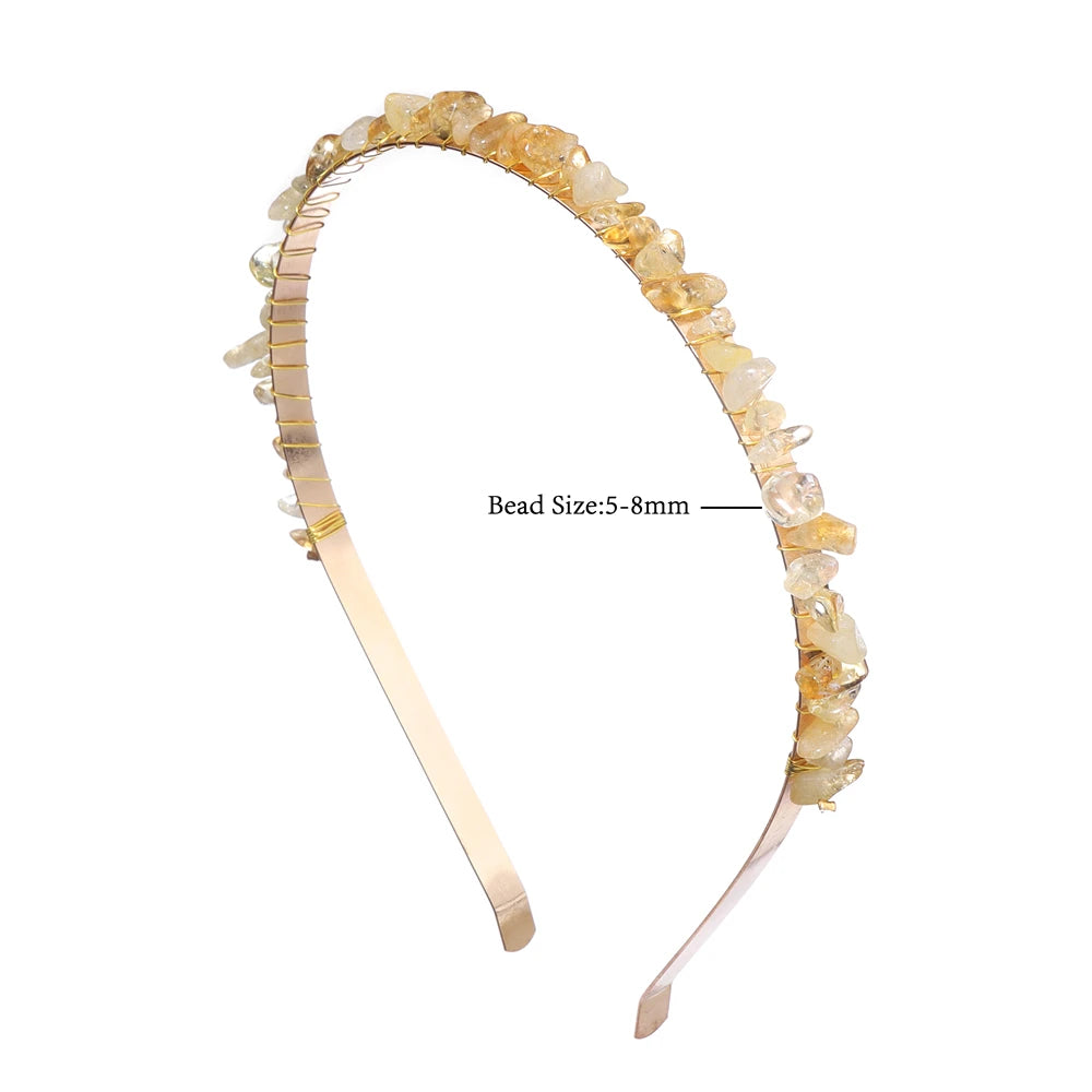 Colorful Natural Stone Aquamarine Crystal Gravels Chips HairBand Women Girl Healing Headwear Hair Accessories Handmade Jewelry