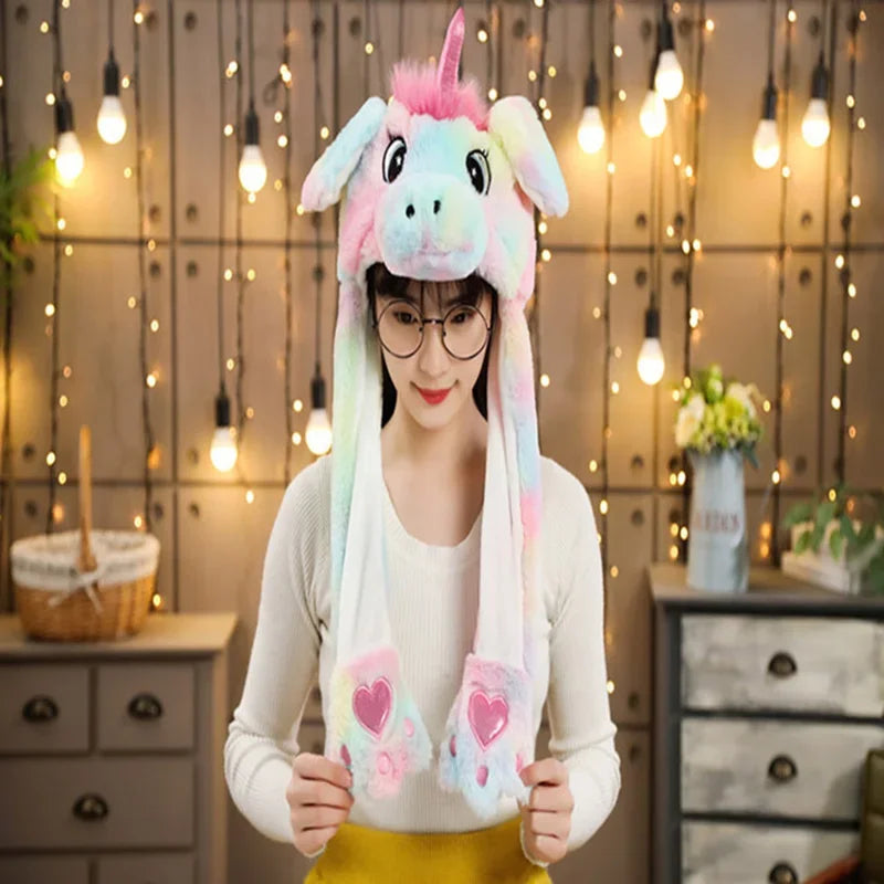 Adorable Moving Bunny Ears Hat - Kawaii Plush Toy Gift for Children, Kids, and Adults - Fun Cartoon Cap for Playtime