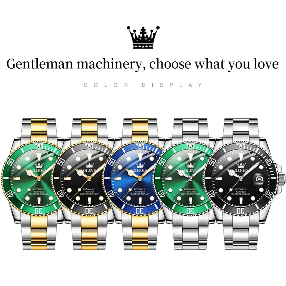OLEVS 6650 Men's Watches Diving Series Waterproof Stainless steel Auto Date Automatic Mechanical Watch for Men