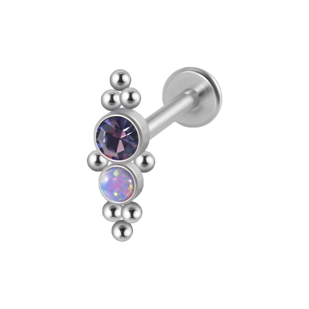1PC Surgical Steel Internal Thread Labret Lip Ring Opal&Zircon Cluster Curved Ear Cartilage Tragus Helix Daith Piercing Jewelry