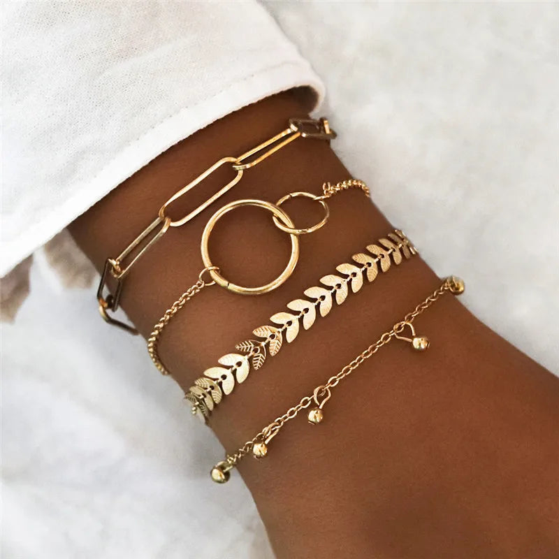 YOBEST 2024 New Heart Beads Chain Bracelets for Women, Silver Color Trendy Geometric Bracelets Set, Party Jewelry Accessories