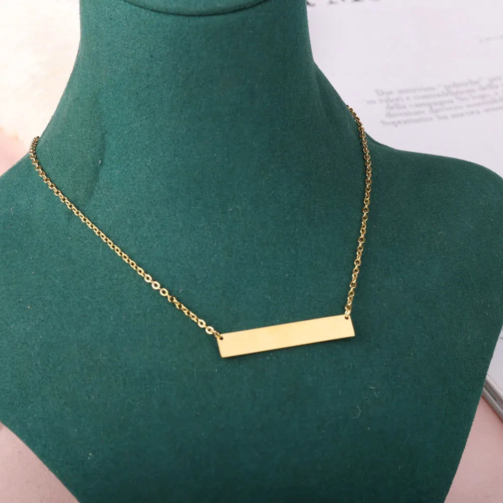 Stainless Steel 40mm Bar Engraved Pendant Necklace 4 Colors Customized Name Necklace For Women Men Personalized Jewelry Gift
