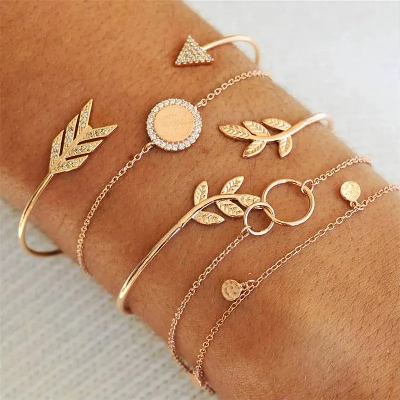 YOBEST 2024 New Heart Beads Chain Bracelets for Women, Silver Color Trendy Geometric Bracelets Set, Party Jewelry Accessories