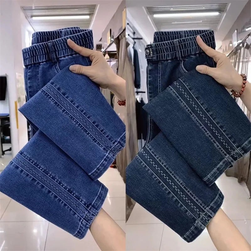 2025 New Autumn Korean Jeans Women's Elastic High Waist Jeans Fashion Wild Women Stretch Pants Wome Denim Pants Lady Trousers