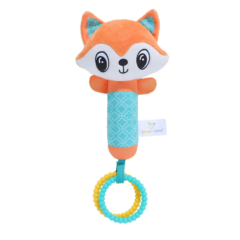 Baby Rattles Soft Hand Crank Toys Cartoon Animal with BB Call Voice Plush Toys Squeaky Sensory Travel Accessories for Toddler