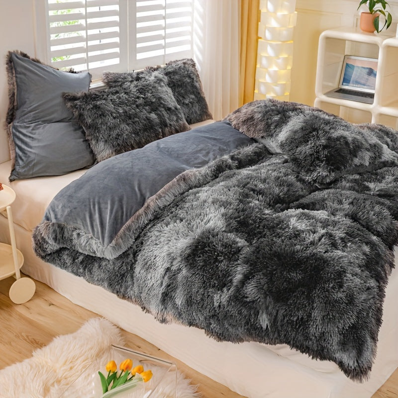 3pcs Y2K Tie Dye Plush Duvet Cover Set ( 1 Duvet Cover + 2 Pillowcase), Soft & Warm Bedding Set