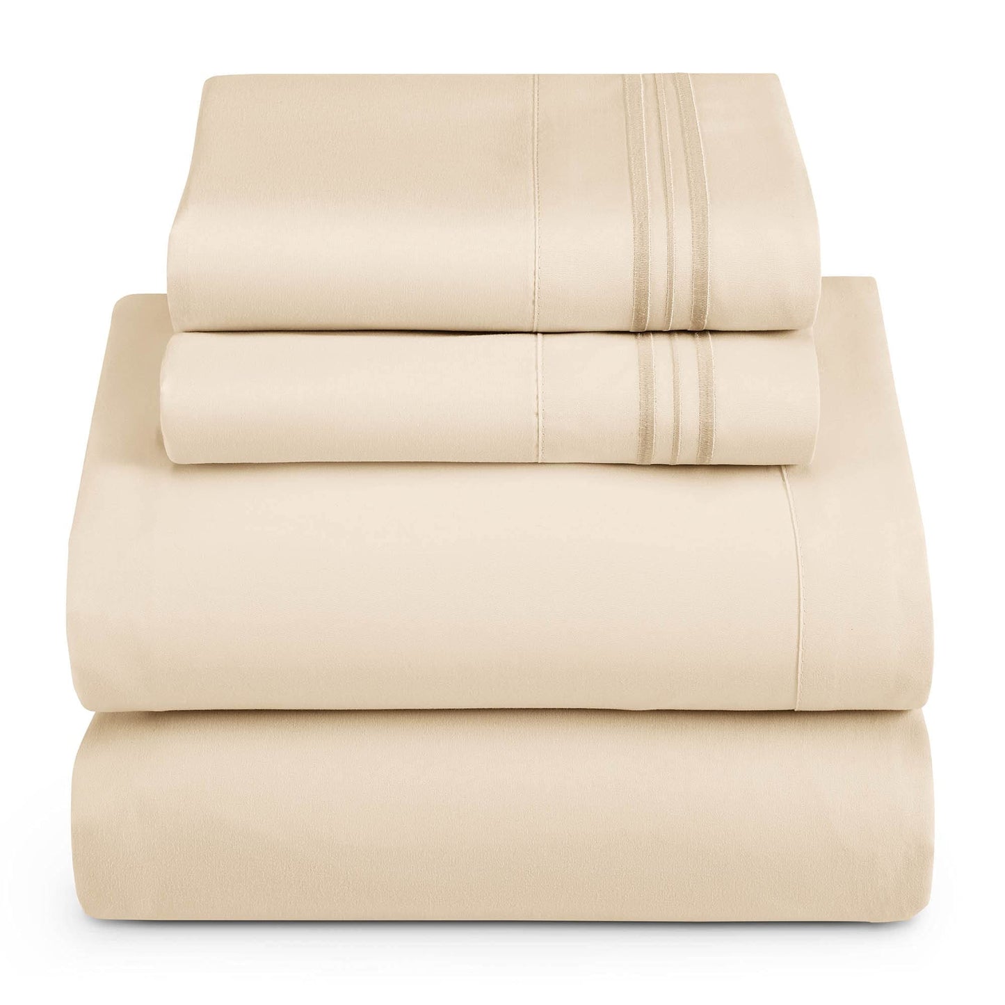 3/4pcs Luxurious Beige Embroidered Bedding Set - Soft Elegance, 1 Flat Sheet, 1 Fitted Sheet, 1/2 Pillowcases - Cozy Bedroom Essentials for Revitalized Sleep