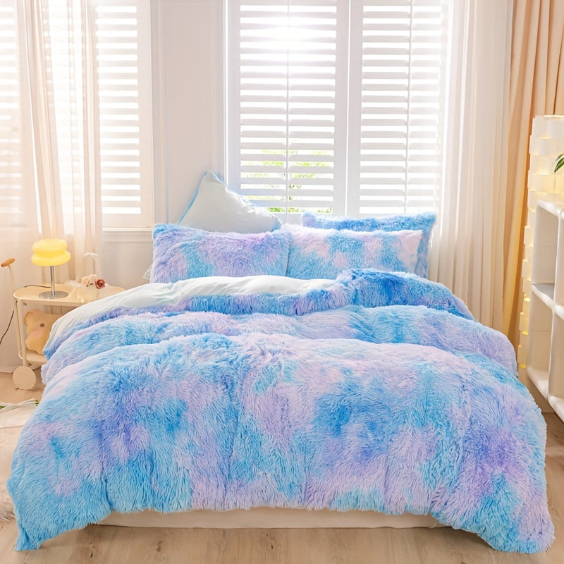 3pcs Y2K Tie Dye Plush Duvet Cover Set ( 1 Duvet Cover + 2 Pillowcase), Soft & Warm Bedding Set