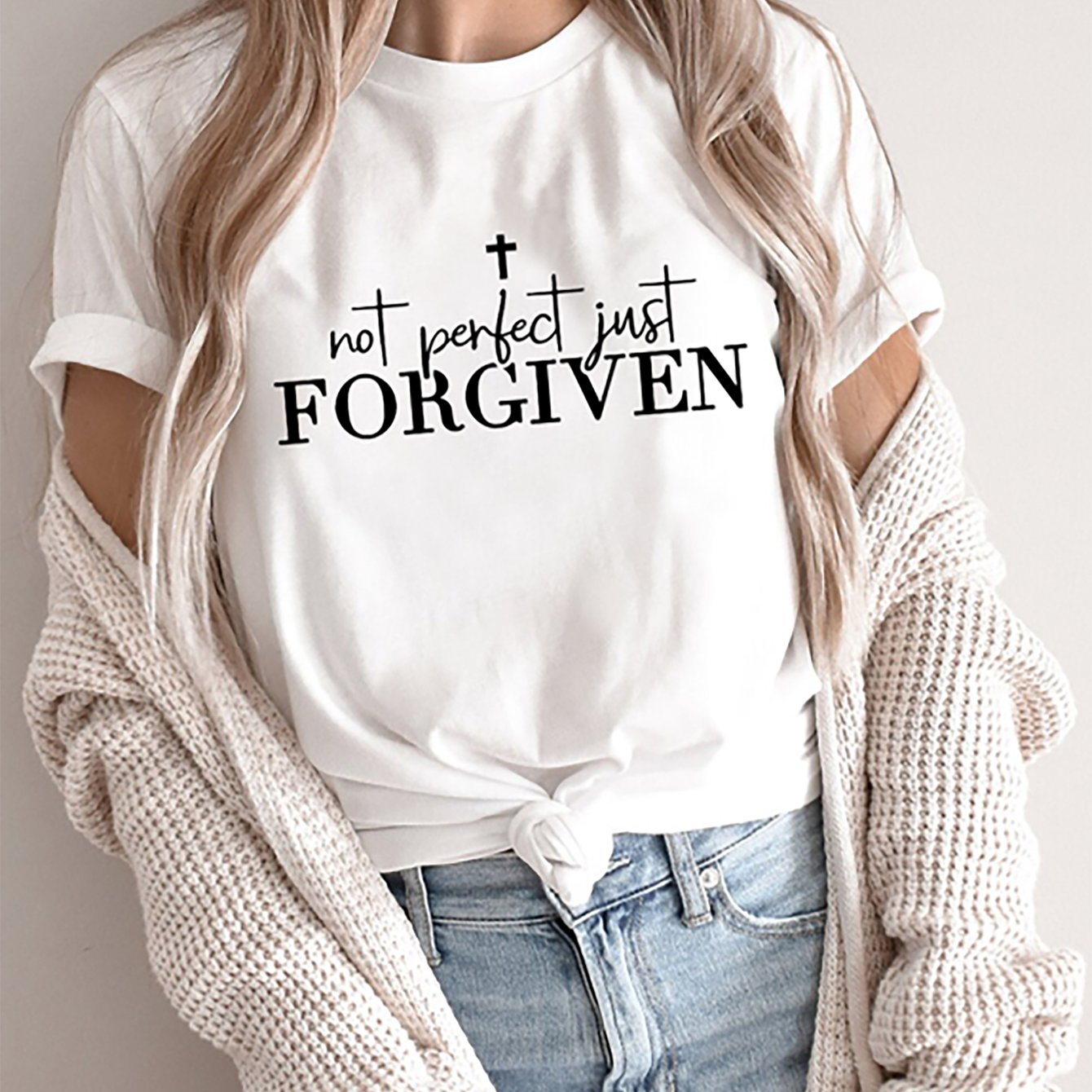 Women's Faith Print Short Sleeve Crew Neck Casual T-Shirt for Summer & Spring