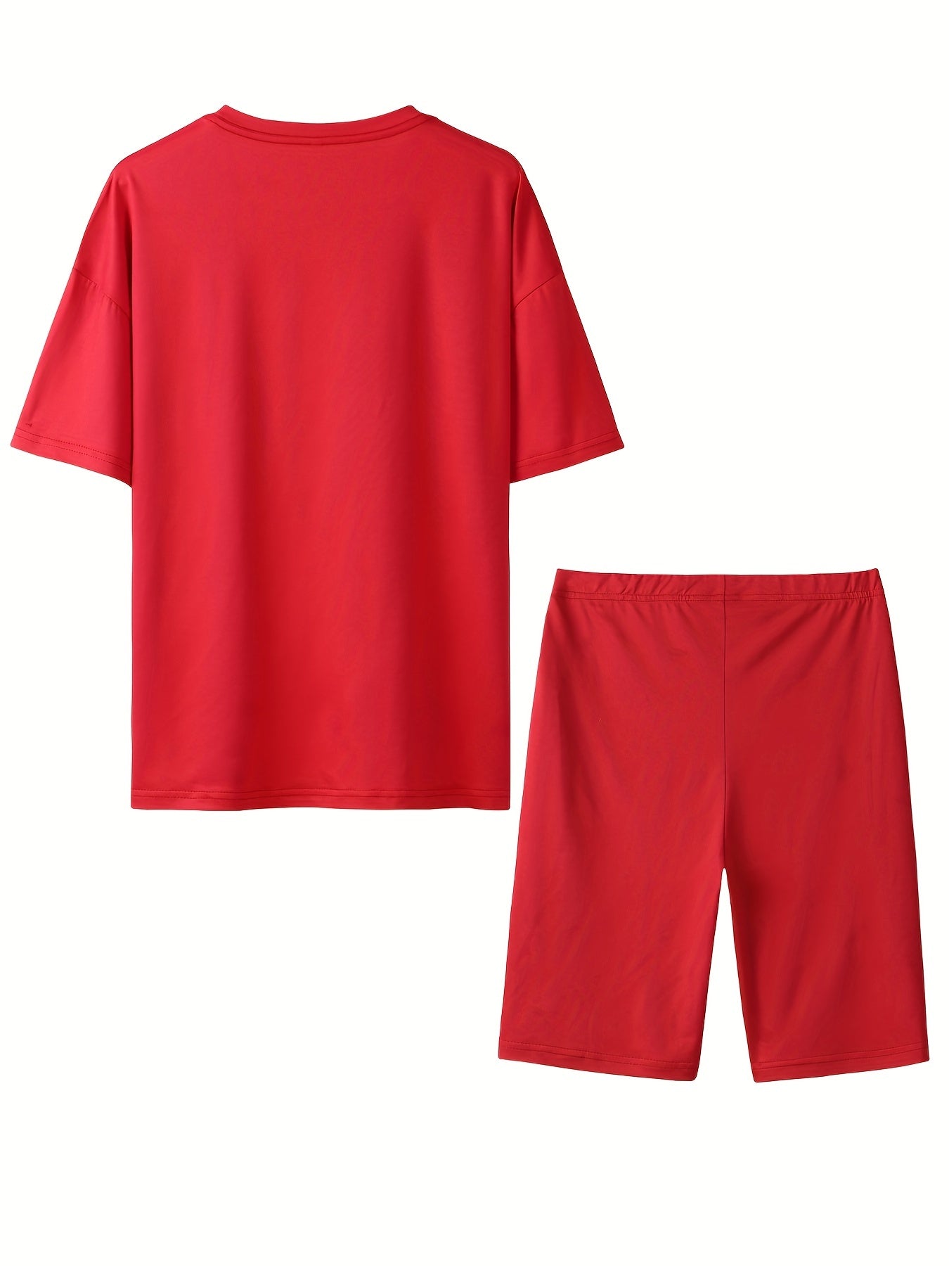 2-Piece Faith & Cross Print Crew Neck Short Sleeve T-Shirt & Shorts Set - Soft Mid-Elasticity Polyester Knit Fabric, Striped Pattern, Positioning Printing, Perfect for Spring & Summer Casual Wear