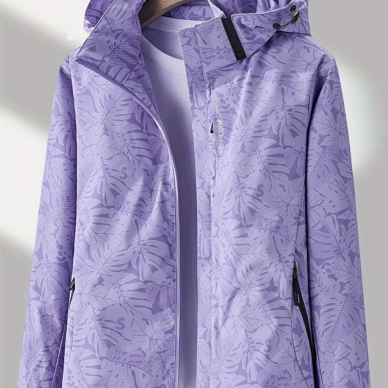 Women'S Lightweight Hooded Jacket - Casual Zip-Up Outdoor with Tropical Leaf Print, Removable Hood & Adjustable Cuffs for Spring Summer Fall, Hiking, Travel, Camping, Camping Gear