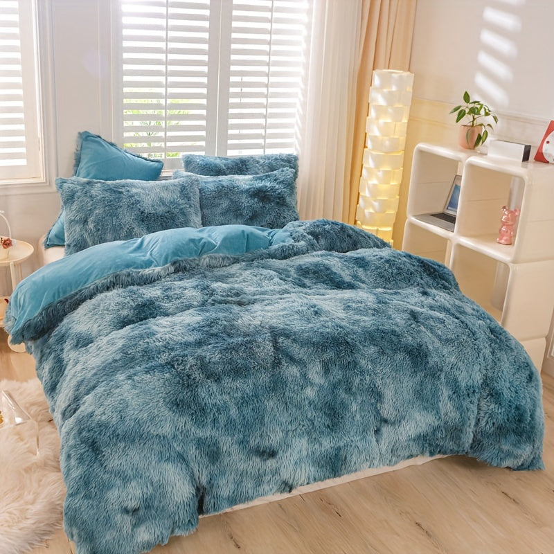 3pcs Y2K Tie Dye Plush Duvet Cover Set ( 1 Duvet Cover + 2 Pillowcase), Soft & Warm Bedding Set
