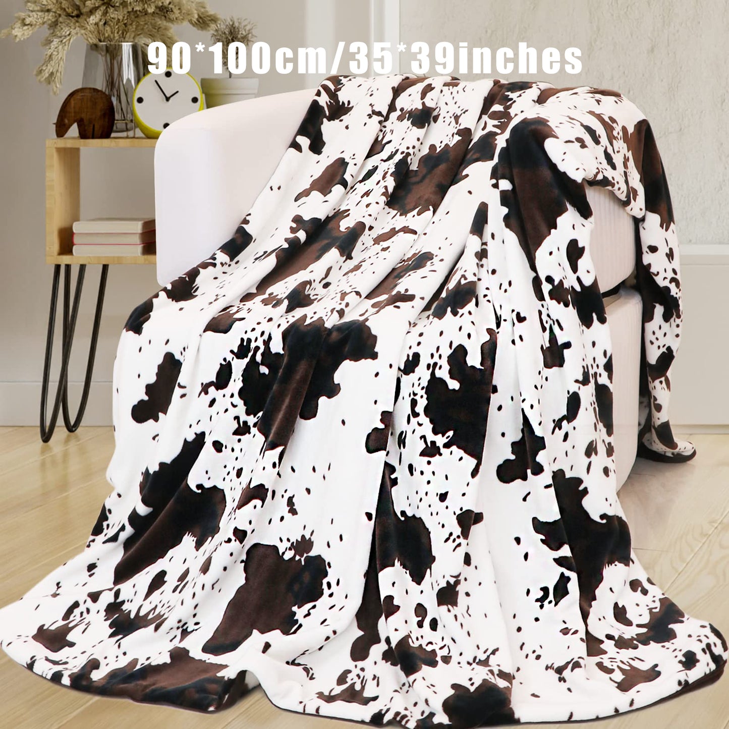 1pc Soft and Warm Cow Print Blanket - Plush Fleece Flannel Throw for All-Season Comfort - Perfect for Daughters, Adults, Students, and Teens