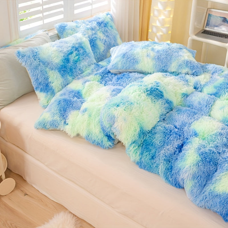 3pcs Y2K Tie Dye Plush Duvet Cover Set ( 1 Duvet Cover + 2 Pillowcase), Soft & Warm Bedding Set