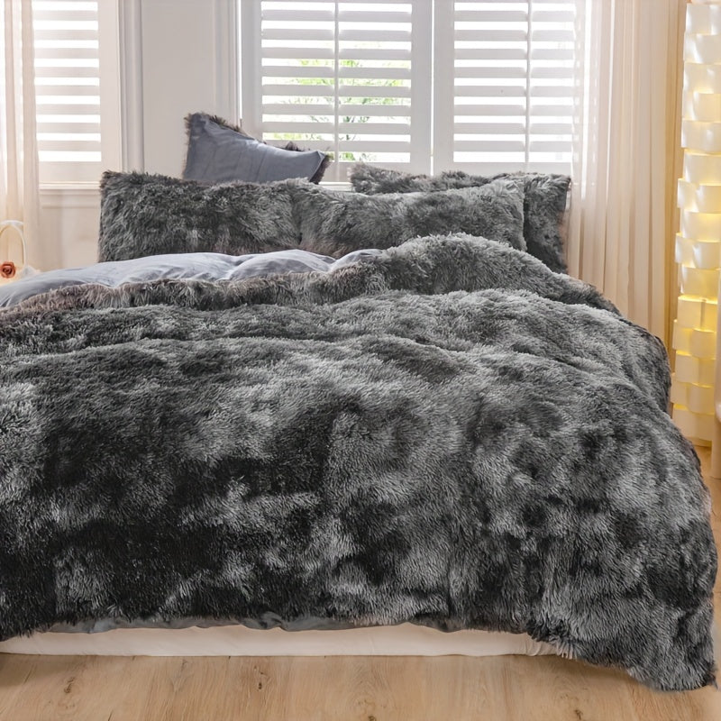 3pcs Y2K Tie Dye Plush Duvet Cover Set ( 1 Duvet Cover + 2 Pillowcase), Soft & Warm Bedding Set